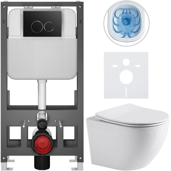 Kompletní WC set Basic/Cesso - bílá lesklá - WC tlačítko Dualo/Černá - volně stojící - předstěnová instalace - 49x36 cm - 8050BD85932