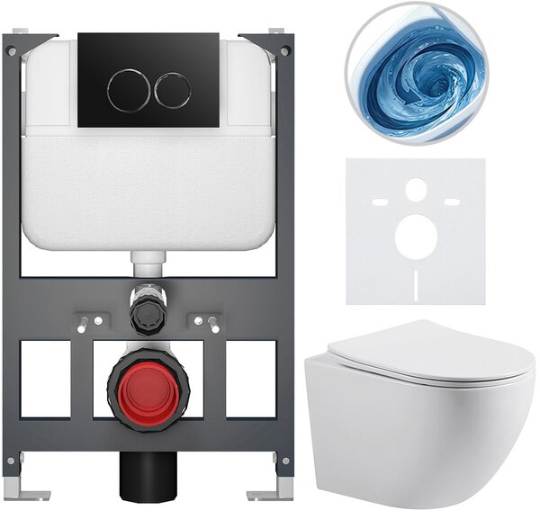 Kompletní WC set Basic/Cesso - bílá lesklá - WC tlačítko Dualo/Černá - závěsné - nízký modul - předstěnová instalace - 49x36 cm - 8050BD85979