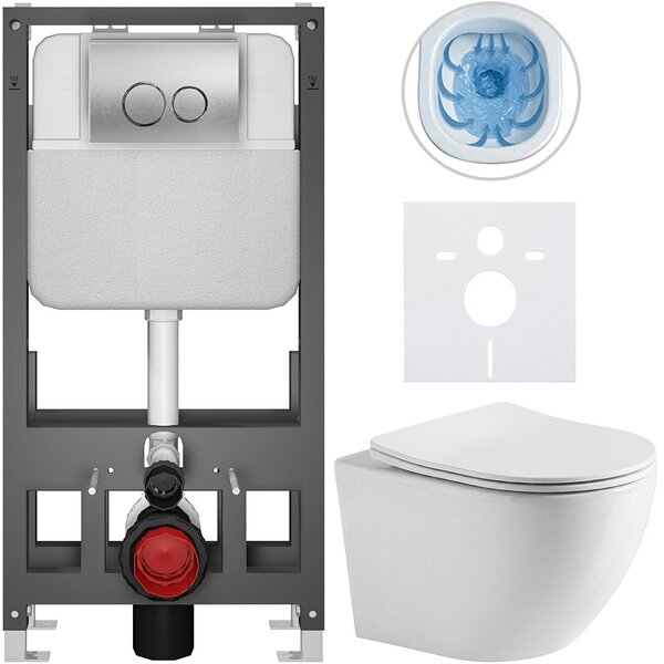 Kompletní WC set Basic/Cesso - bílá lesklá - WC tlačítko Dualo/Stříbrná - volně stojící - předstěnová instalace - 49x36 cm - 8050BD85937