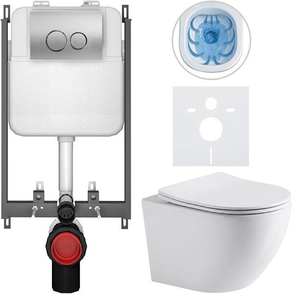 Kompletní WC set Basic/Cesso - bílá lesklá - WC tlačítko Dualo/Stříbrná - pro zazdění - 49x36 cm - 8050BD85936
