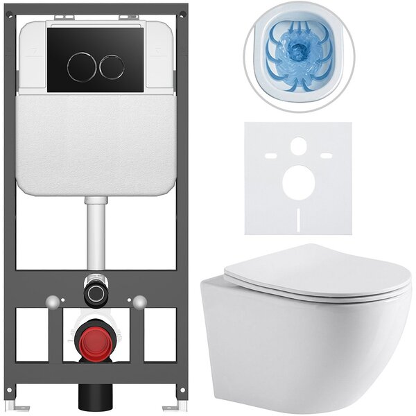 Kompletní WC set Basic/Cesso - bílá lesklá - WC tlačítko Dualo/Černá - závěsné - předstěnová instalace - 49x36 cm - 8050BD85933