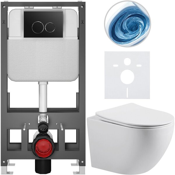 Kompletní WC set Basic/Cesso - bílá lesklá - WC tlačítko Dualo/Černá - volně stojící - předstěnová instalace - 49x36 cm - 8050BD85977