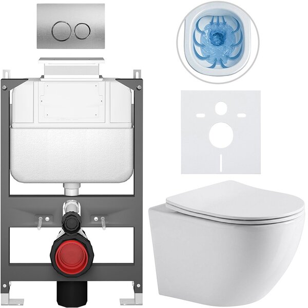 Kompletní WC set Basic/Cesso - bílá lesklá - WC tlačítko Dualo/Stříbrná - ovládání shora - předstěnová instalace - 49x36 cm - 8050BD85935