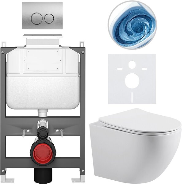 Kompletní WC set Basic/Cesso - bílá lesklá - WC tlačítko Dualo/Stříbrná - ovládání shora - předstěnová instalace - 49x36 cm - 8050BD85980
