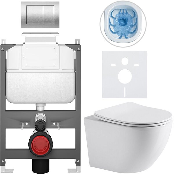 Kompletní WC set Basic/Cesso - bílá lesklá - WC tlačítko Maxio/Stříbrná - ovládání shora - předstěnová instalace - 49x36 cm - 8050BD85950
