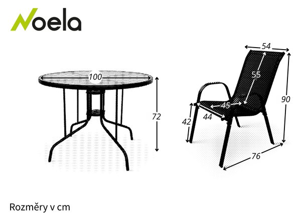 Noela Zahradní jídelní set Capri 100cm + 4x kovová židle Ramada