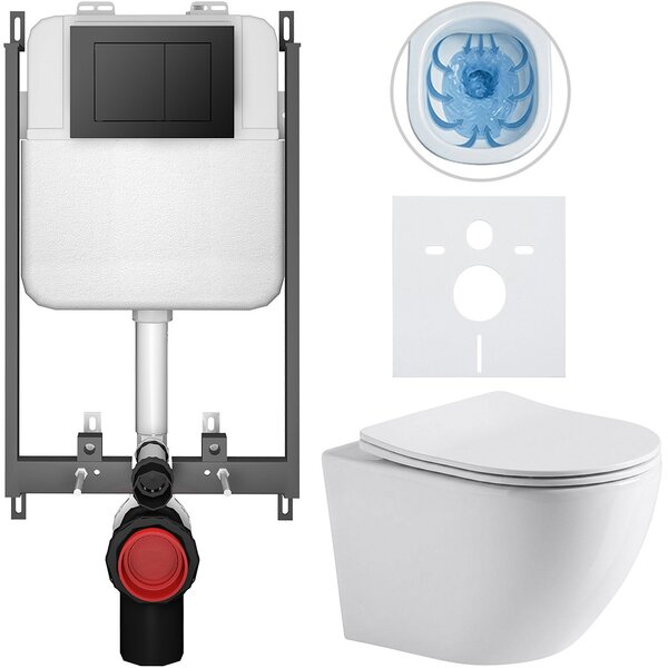 Kompletní WC set Basic/Cesso - bílá lesklá - WC tlačítko Maxio/Černá - pro zazdění - 49x36 cm - 8050BD85946