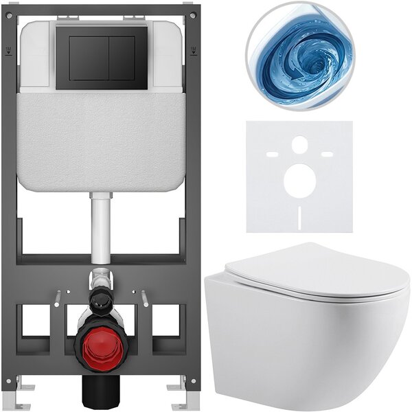 Kompletní WC set Basic/Cesso - bílá lesklá - WC tlačítko Maxio/Černá - volně stojící - předstěnová instalace - 49x36 cm - 8050BD85992