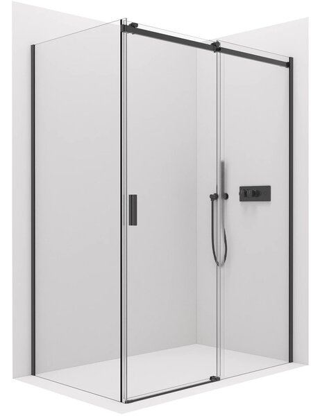 Sprchový kout Santoro L/P - 6 mm - černá matná, transparentní sklo - 100x70x195 cm - posuvný