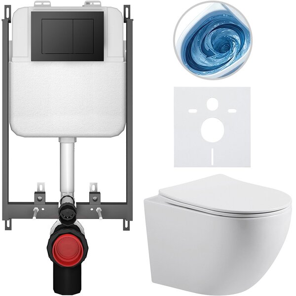 Kompletní WC set Basic/Cesso - bílá lesklá - WC tlačítko Maxio/Černá - pro zazdění - 49x36 cm - 8050BD85991