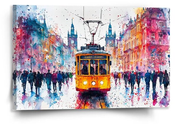 Sablio Obraz Žlutá tramvaj Paint - 120x80 cm
