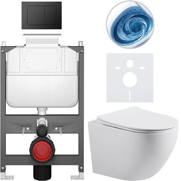 Kompletní WC set Basic/Cesso - bílá lesklá - WC tlačítko Maxio/Černá - ovládání shora - předstěnová instalace - 49x36 cm - 8050BD85990
