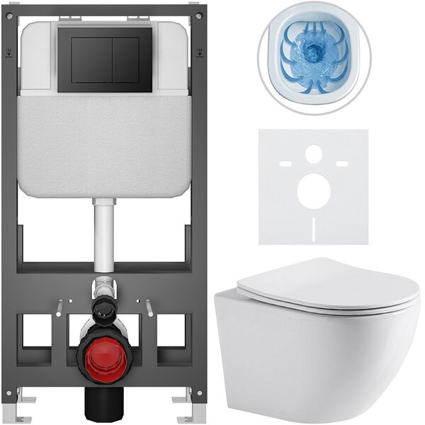 Kompletní WC set Basic/Cesso - bílá lesklá - WC tlačítko Maxio/Černá - volně stojící - předstěnová instalace - 49x36 cm - 8050BD85947