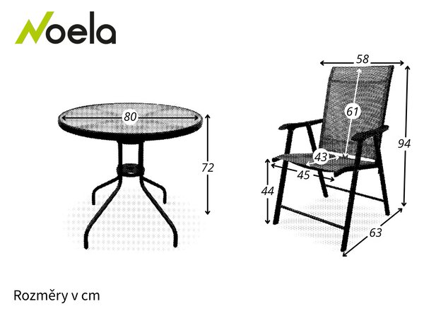 Noela Zahradní jídelní set Capri 80cm + 4x kovová židle Solano