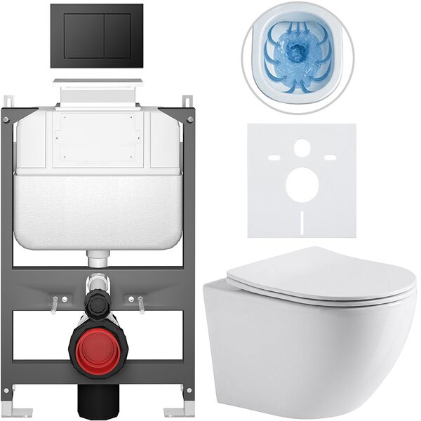 Kompletní WC set Basic/Cesso - bílá lesklá - WC tlačítko Maxio/Černá - ovládání shora - předstěnová instalace - 49x36 cm - 8050BD85945