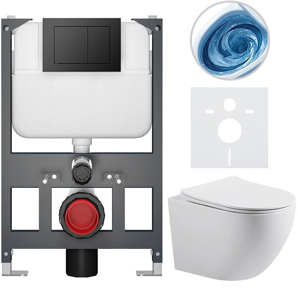Kompletní WC set Basic/Cesso - bílá lesklá - WC tlačítko Maxio/Černá - závěsné - nízký modul - předstěnová instalace - 49x36 cm - 8050BD85994
