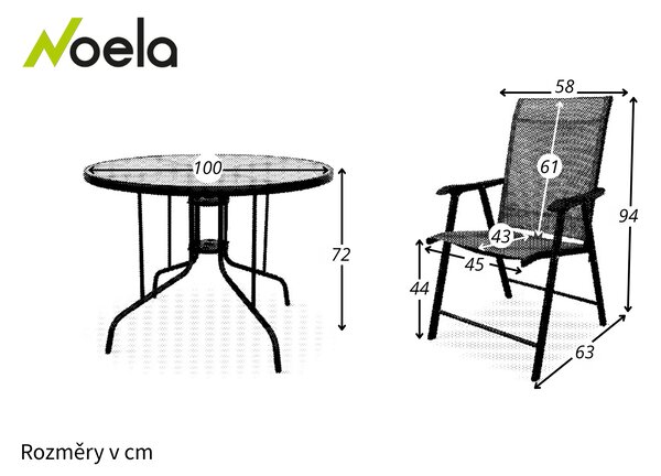 Noela Zahradní jídelní set Capri 100cm + 4x kovová židle Solano