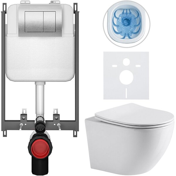 Kompletní WC set Basic/Cesso - bílá lesklá - WC tlačítko Maxio/Stříbrná - pro zazdění - 49x36 cm - 8050BD85951