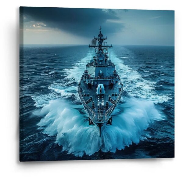 Sablio Obraz Válečná loď prorážející oceán - 50x50 cm