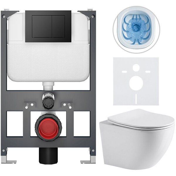 Kompletní WC set Basic/Cesso - bílá lesklá - WC tlačítko Maxio/Černá - závěsné - nízký modul - předstěnová instalace - 49x36 cm - 8050BD85949