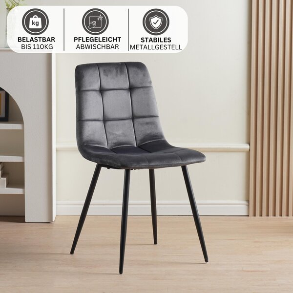 Jídelní židle Albatros sada 4 ks BORA antracit - Pohodlná čalouněná židle pro moderní a stylový design u jídelního stolu - Kuchyňská židle nebo židle do jídelny s vysokou nosností až 110 kg