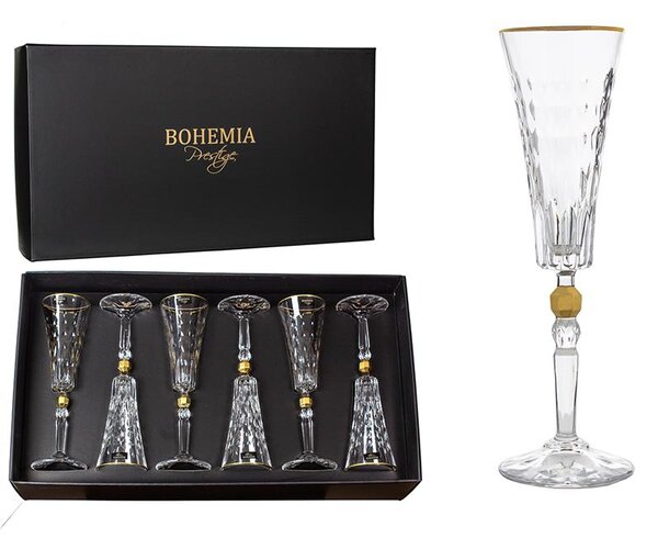 BOHEMIA PRESTIGE CONTE GOLD SKLENICE NA ŠAMPAŇSKÉ 170ML SADA 6 KS