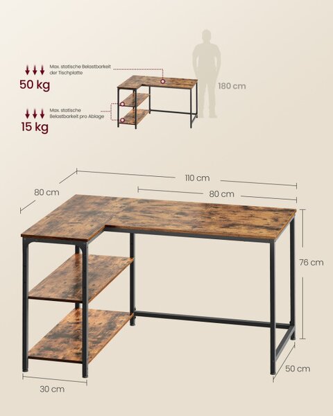 Rohový kancelářský stůl LWD135KD01