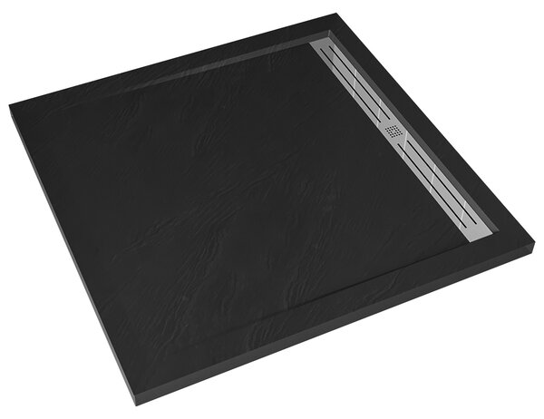 CERANO - Sprchová vanička čtvercová Docia - sifon + nerezový kryt - černá matná - 80x80 cm