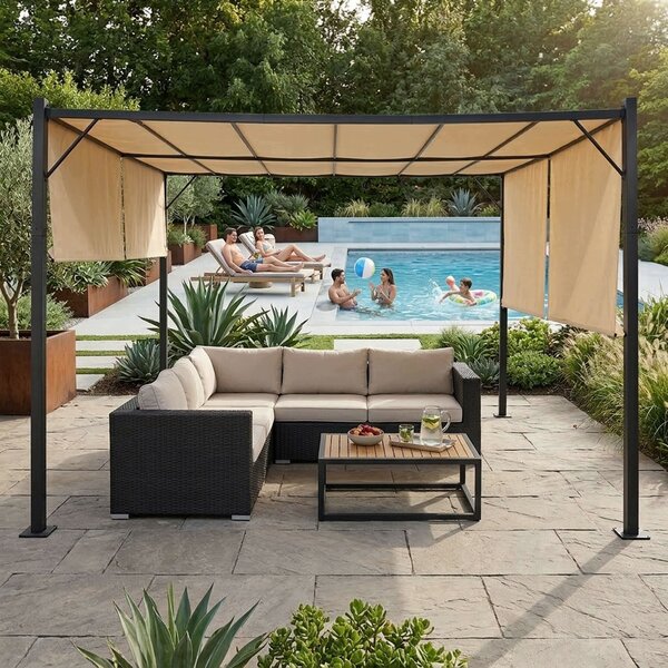 Zahradní pergola MultiGarden DN-FG-632-3 3x4 m se stahovacím zastíněním- béžová