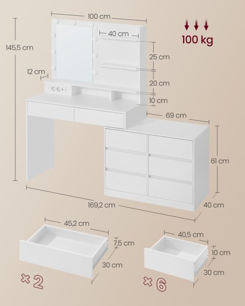 Toaletní stolek se zrcadlem a LED osvětlením RDT140WB01