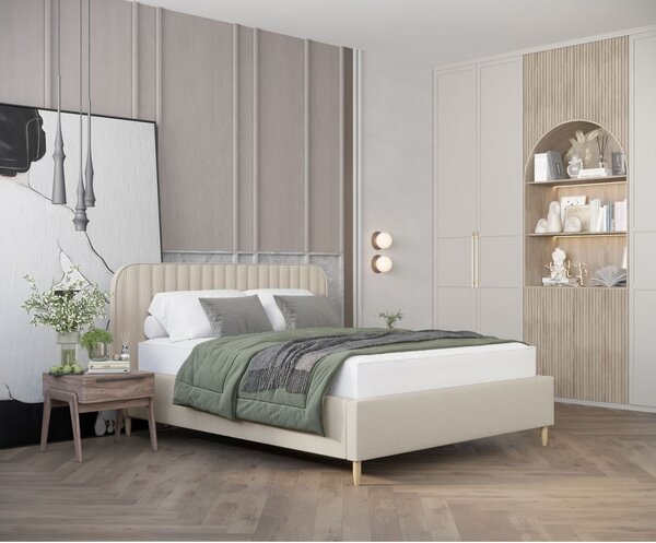 Béžová čalouněná dvoulůžková postel s úložným prostorem s roštem 180x200 cm Noto – Maison de Rêve