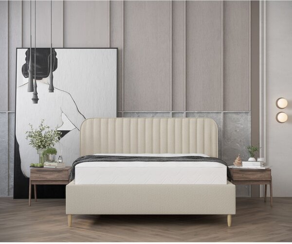 Béžová čalouněná dvoulůžková postel s úložným prostorem s roštem 180x200 cm Noto – Maison de Rêve