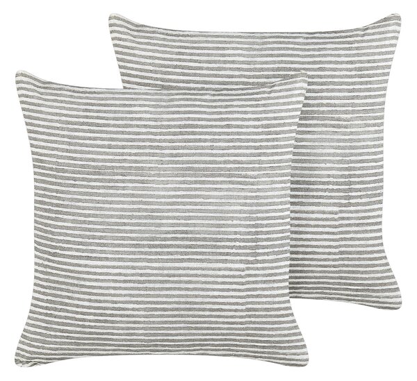 Sada 2 dekorativních polštářů KANPAS Len 50 x 50 cm Šedá Pruhovaný vzor