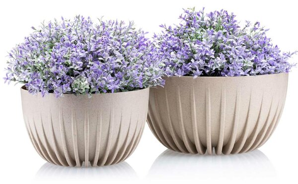 PLASTOVÝ KVĚTINÁČ STRIPPED ECO SADA 2KS 16X30 CM+15X24 CM BÉŽOVÁ