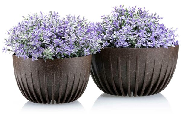PLASTOVÝ KVĚTINÁČ STRIPPED ECO SADA 2KS 16X30 CM+15X24 CM TMAVĚHNĚDÁ