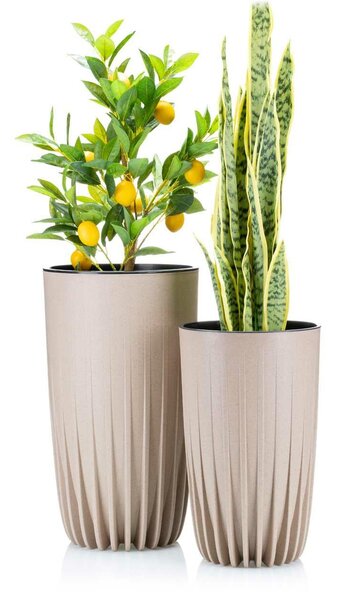PLASTOVÝ KVĚTINÁČ STRIPPED ECO SADA 2KS 42X25 CM+ 51X30 CM BÉŽOVÁ
