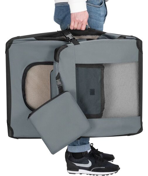 Skládací transportní box pro psy L s miskou a pelíškem, šedá