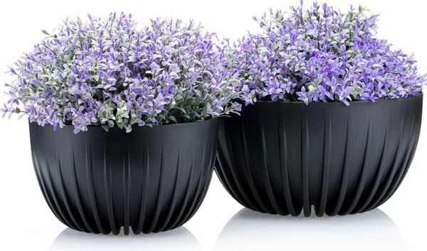 PLASTOVÝ KVĚTINÁČ STRIPPED ECO SADA 2KS 16X30 CM+15X24 CM ČERNÁ