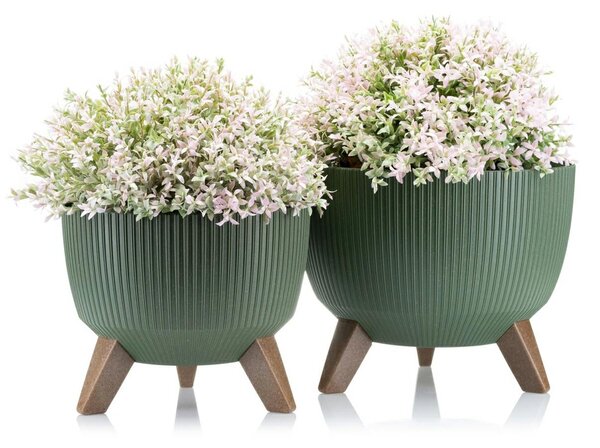 PLASTOVÝ KVĚTINÁČ ROSA LINEA ECO SADA 2KS 15X24,3 CM+18,3X29,2 CM ZELENÁ