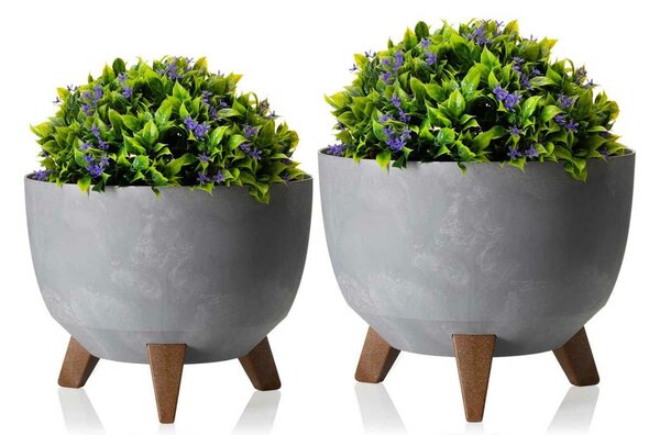 PLASTOVÝ KVĚTINÁČ ROSA LINEA SADA 2KS 15X24,3 CM+18,3X29,2 CM IMITACE BETONU ŠEDÁ