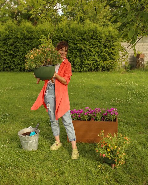 PLASTOVÝ KVĚTINÁČ ROSA LINEA ECO SADA 2KS 15X24,3 CM+18,3X29,2 CM ZELENÁ