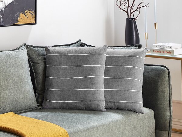 Sada 2 dekorativních polštářů MILAS Len 50 x 50 cm Šedá Pruhovaný vzor