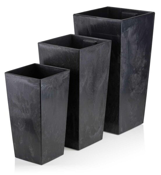 PLASTOVÝ KVĚTINÁČ PORTO SADA 3KS 67,7X35 CM+46,5X25 CM+57X30 CM IMITACE BETONU ČERNÁ BT