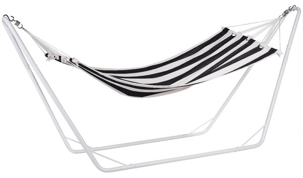FurniGO Houpací síť s kovovým rámem 200x80 cm - krémová/černá