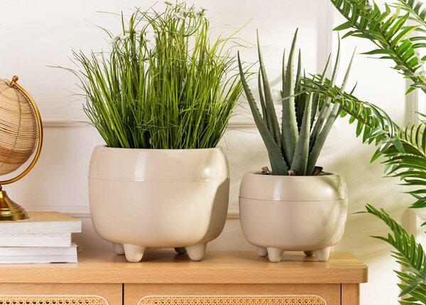 PLASTOVÝ KVĚTINÁČ BOTANICE SADA 2KS 30X24 CM+23X18,5 CM BÉŽOVÁ