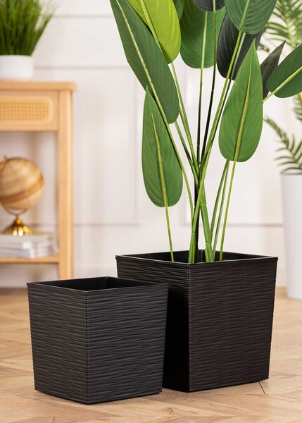PLASTOVÝ KVĚTINÁČ FLORE RIFLO SADA 2KS 30X30 CM+25X25 CM ČERNÁ