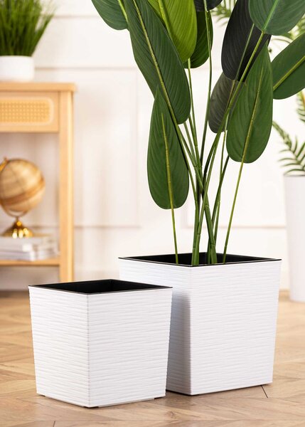 PLASTOVÝ KVĚTINÁČ FLORE RIFLO SADA 2KS 30X30 CM+25X25 CM BÍLÁ