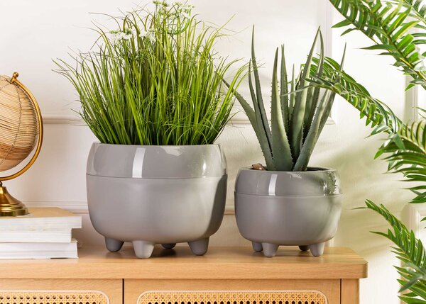 PLASTOVÝ KVĚTINÁČ BOTANICE SADA 2KS 30X24 CM+23X18,5 CM ŠEDÁ