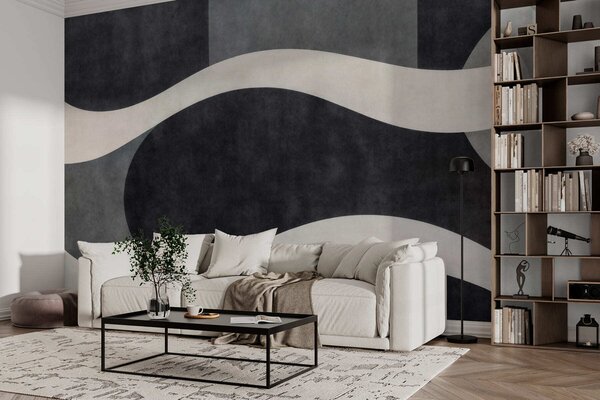 Fototapety Grafit s plynulými světlými vlnami na pozadí tmavě uhlově šedých tvarů, Fototapety abstraktní, w05854 : uwalls.cz