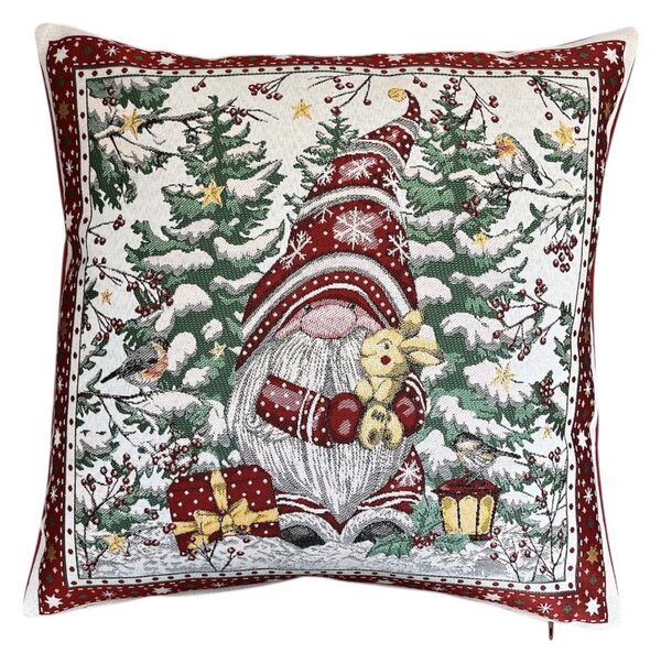 Žakárový vánoční povlak na polštář s motivem Trpaslík 50x50 cm